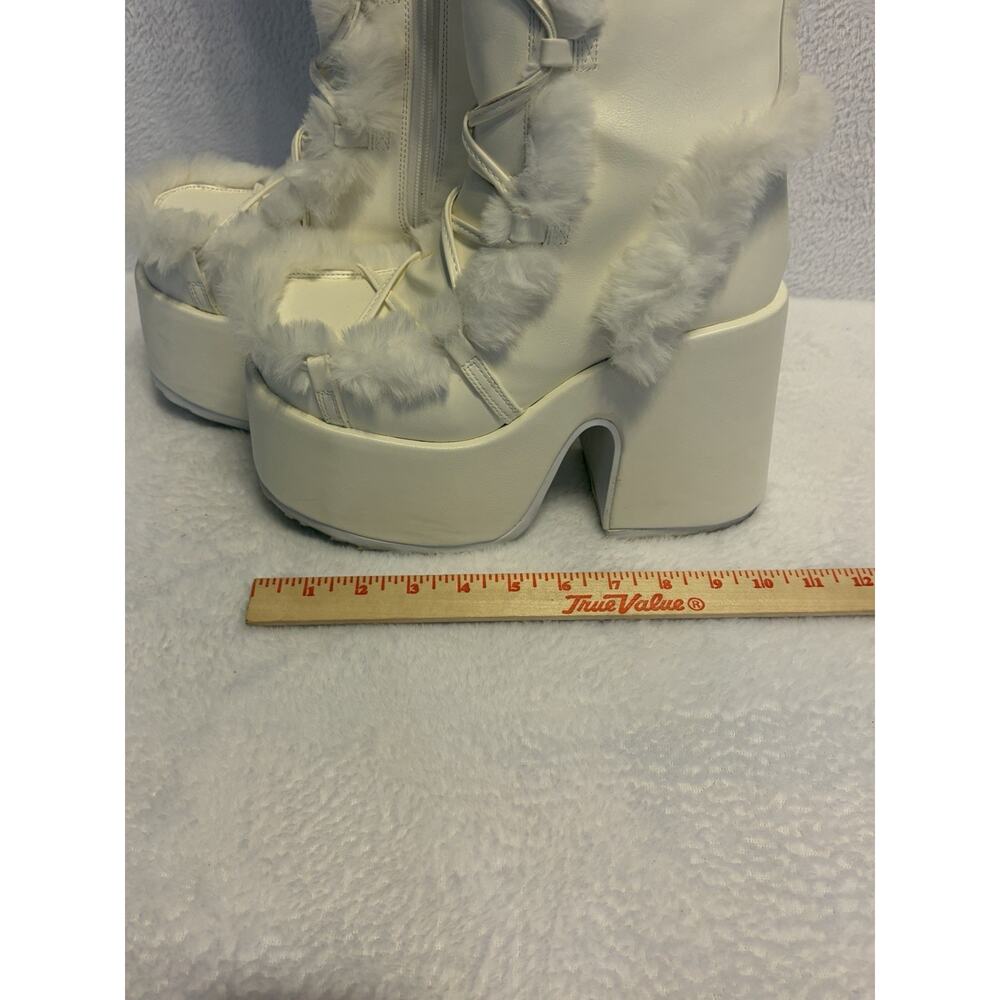Demonia White Knee High Camel 311 Vegan Leather Faux Fur Boots Women’s Size 10 - Picture 10 of 15